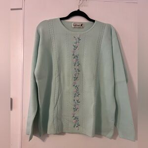 Vintage Tulchan Light Green Sweater with Floral Details sz XL (V124)